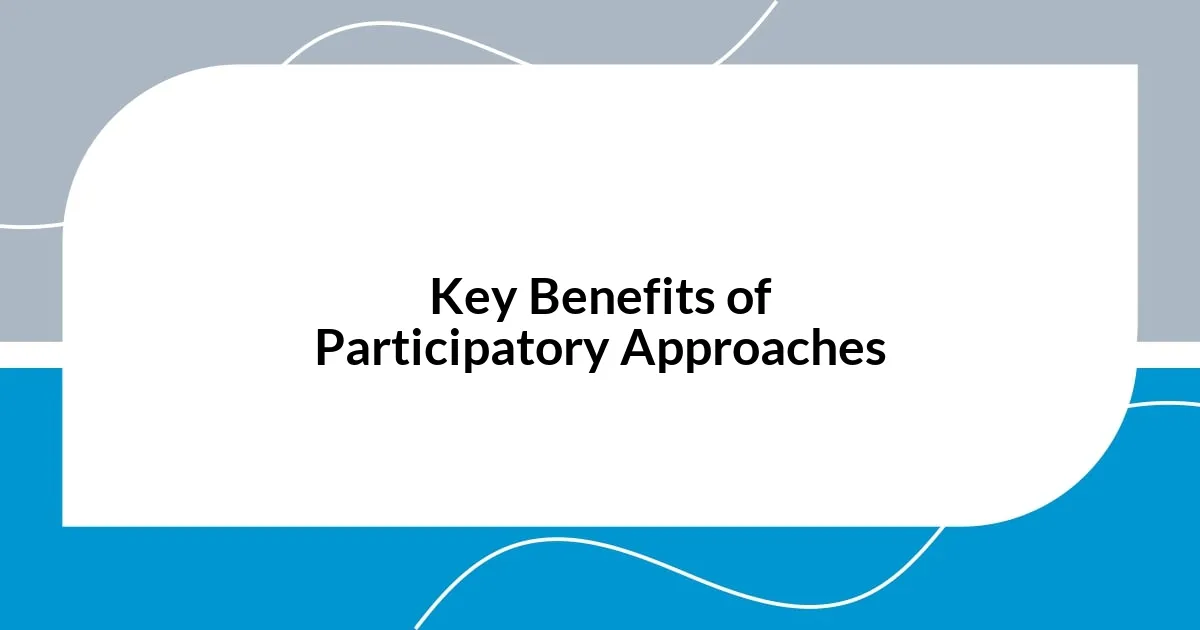 Key Benefits of Participatory Approaches