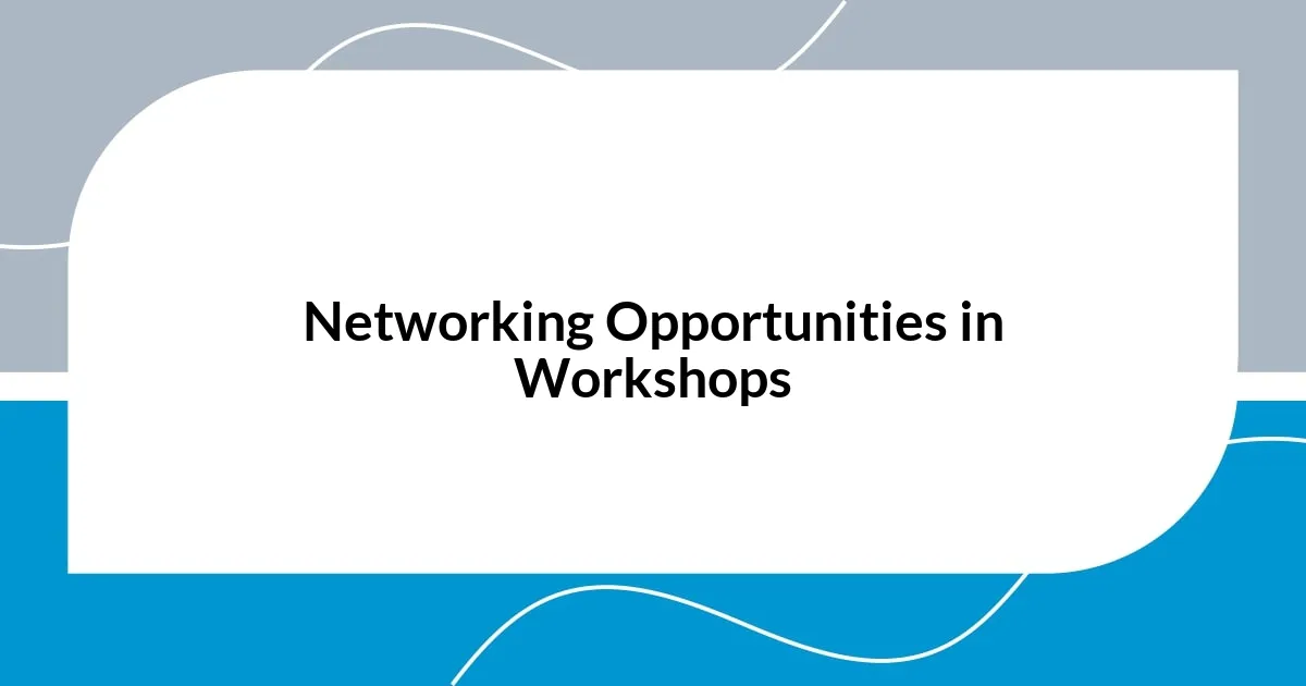 Networking Opportunities in Workshops